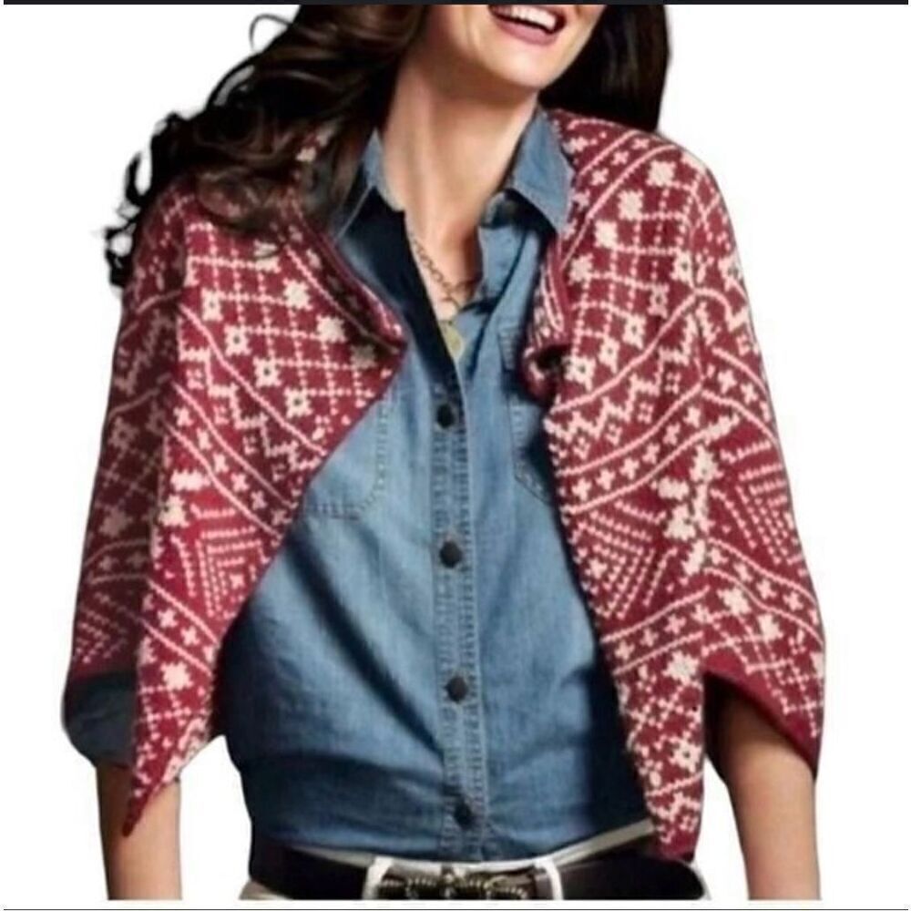 CAbi shrug wool blend knit sweater fair isle size medium